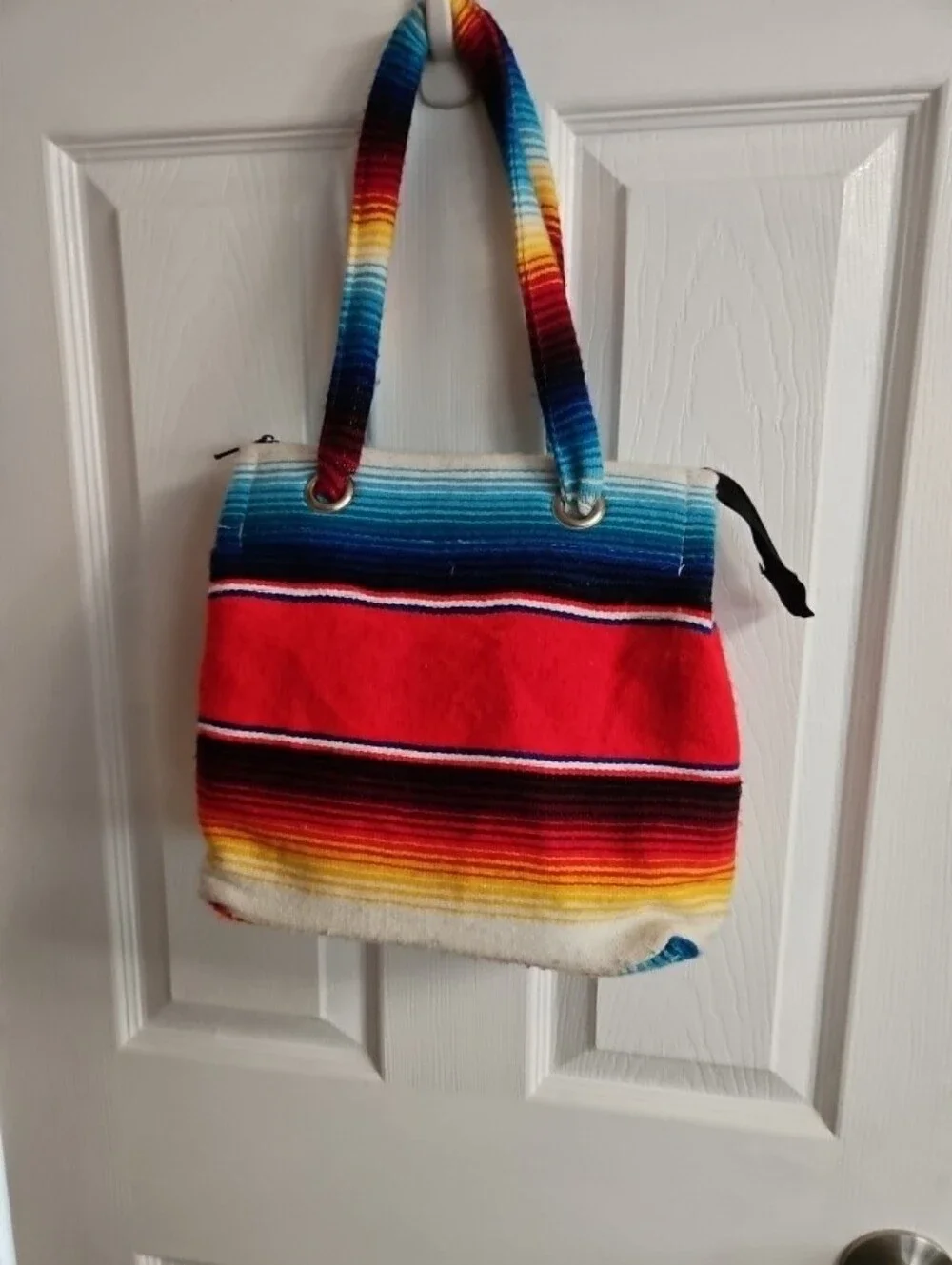 Bright Striped Mexico Blanket Style Fabric Purse Handbag